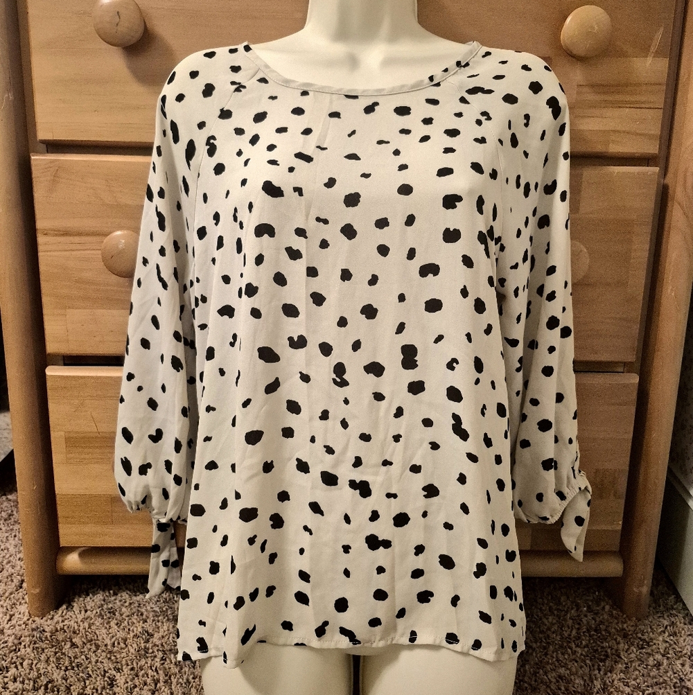 Papermoon Cream Blouse with Black Spot Print and Tie Sleevesmoon Size M